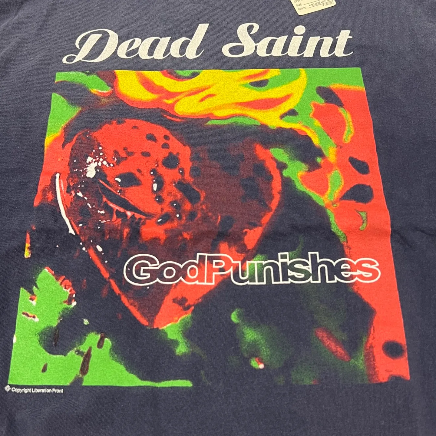 SAINT Mxxxxxx DEAD SAINT SS TEE/NAVY DEAD SAINT printed short sleeves God's Punishment TEE Washed blue S-XL Genuine consistent tube weaving without side seams High weight OE yarn fabric Assute dyeing Multiple horse fades Heavy wash water Worn holes Original consistent main mark/wash mark/little angel anti-counterfeiting mark